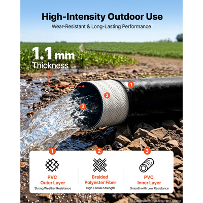 Σωλήνας εκκένωσης VEVOR 1-1/2" x 30,48 m PVC Lay Flat Σωλήνας αντλίας νερού αντίστροφης πλύσης, για αντλία φρεατίου με φίλτρο άμμου πισίνας, Βαρέως τύπου, Αποχέτευση μεταφοράς νερού, Ανθεκτικός σε καιρικές συνθήκες και εκρήξεις, με σφιγκτήρες, Μαύρος