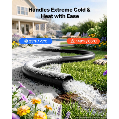 Σωλήνας εκκένωσης VEVOR 1-1/2" x 30,48 m PVC Lay Flat Σωλήνας αντλίας νερού αντίστροφης πλύσης, για αντλία φρεατίου με φίλτρο άμμου πισίνας, Βαρέως τύπου, Αποχέτευση μεταφοράς νερού, Ανθεκτικός σε καιρικές συνθήκες και εκρήξεις, με σφιγκτήρες, Μαύρος