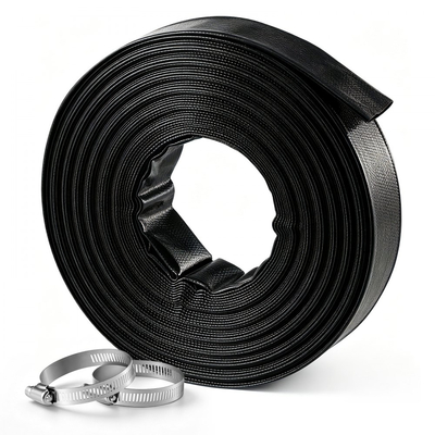 Σωλήνας εκκένωσης VEVOR 1-1/2" x 30,48 m PVC Lay Flat Σωλήνας αντλίας νερού αντίστροφης πλύσης, για αντλία φρεατίου με φίλτρο άμμου πισίνας, Βαρέως τύπου, Αποχέτευση μεταφοράς νερού, Ανθεκτικός σε καιρικές συνθήκες και εκρήξεις, με σφιγκτήρες, Μαύρος