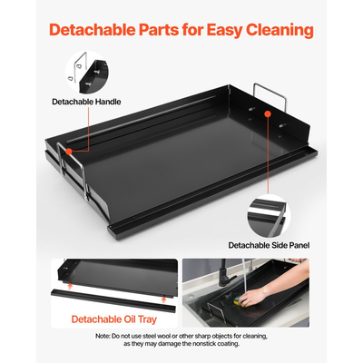 Πλάκα ψησίματος VEVOR από ανθρακούχο χάλυβα με επίπεδη επιφάνεια, λαβή προ-καρυκευμένης πλάκας 61x41 cm, για αυγά BBQ Burger, ομοιόμορφη κατανομή θερμότητας, αντικολλητικά φορητά ορθογώνια οικιακά μαγειρικά σκεύη για εξωτερική ψησταριά/εστία αερίου, φούρνο