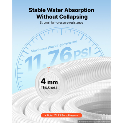 Σωλήνας αναρρόφησης VEVOR 2" x 7,6 m Βαρέως τύπου από PVC, για αντλία απορριμμάτων πισίνων, μεταφορά νερού, αντοχή σε υψηλή πίεση, ανθεκτικό στις καιρικές συνθήκες και στις εκρήξεις, με σφιγκτήρες, λευκό