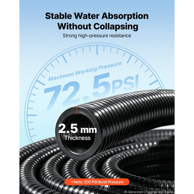Σωλήνας αναρρόφησης VEVOR 25 mm x 25 m, βαρέως τύπου, από PVC, αντλία αναρρόφησης, για πισίνες, αντλία απορριμμάτων, μεταφορά νερού, αντοχή σε υψηλή πίεση, ανθεκτικό στις καιρικές συνθήκες και στις εκρήξεις, με σφιγκτήρες, μαύρο
