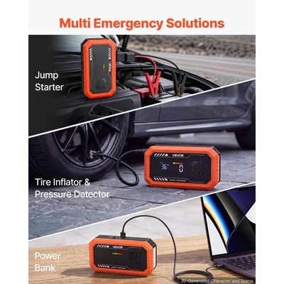 VEVOR Jump Starter με Αεροσυμπιεστή 3000A Peak Car Battery Box Jump, Φορητό για βενζίνη 9,0L / ντίζελ 6,5L, Φουσκωτό ελαστικών 150 PSI με αυτόματη απενεργοποίηση, Power Bank, Φορτιστής μπαταρίας 12V, με φακό LED