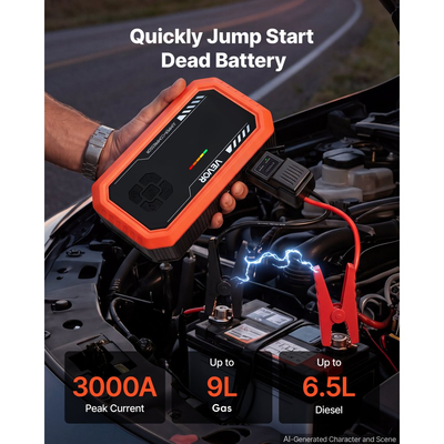 VEVOR Jump Starter με Αεροσυμπιεστή 3000A Peak Car Battery Box Jump, Φορητό για βενζίνη 9,0L / ντίζελ 6,5L, Φουσκωτό ελαστικών 150 PSI με αυτόματη απενεργοποίηση, Power Bank, Φορτιστής μπαταρίας 12V, με φακό LED