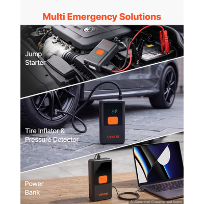 VEVOR Jump Starter με Αεροσυμπιεστή 4000A Peak Car Battery Box Jump, Φορητό για βενζίνη 9,0L / ντίζελ 8,0L, Φουσκωτό ελαστικών 150 PSI με αυτόματη απενεργοποίηση, Power Bank, Φορτιστής μπαταρίας 12V, με φακό LED