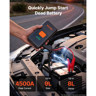 VEVOR Jump Starter με Αεροσυμπιεστή 4000A Peak Car Battery Box Jump, Φορητό για βενζίνη 9,0L / ντίζελ 8,0L, Φουσκωτό ελαστικών 150 PSI με αυτόματη απενεργοποίηση, Power Bank, Φορτιστής μπαταρίας 12V, με φακό LED