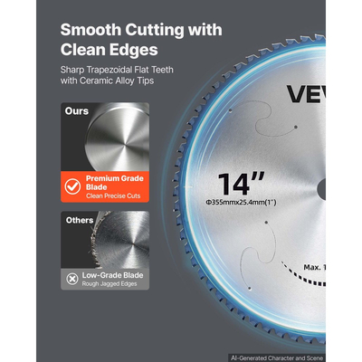 Λεπίδα πριονιού VEVOR 355,6 mm, 66 δόντια, μεταλλική λεπίδα ψυχρής κοπής με κεραμική άκρη, συμβατή με πριόνια, 4000 κοπές, κοπή λείων επιφανειών χωρίς γρέζια, μείωση θορύβου και οπές απαγωγής θερμότητας