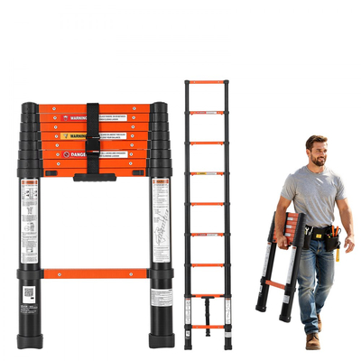 Τηλεσκοπική σκάλα VEVOR, επέκταση 263 cm με ένα κουμπί, βαρέως τύπου χωρητικότητα 150 kg, για επισκευές σπιτιού, βάψιμο, καθαρισμό παραθύρων και τροχόσπιτα, αλουμίνιο, αντιολισθητικά σκαλοπάτια, πορτοκαλί & μαύρο