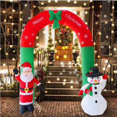 VenCore 8979-10001 - Santa Claus With Snowman Balloon 2.4m - Χριστουγεννιάτικη Φιγούρα Φουσκωτή Αγιου Βασίλη με Χιονάνθρωπο Εξωτερικού Χώρου 2.4m Ύψος - Αυτόματο Φούσκωμα - Φωτιζόμενη