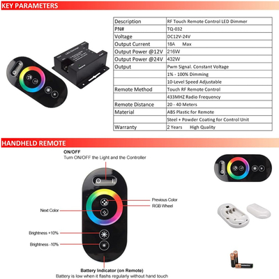 VenCore 6613-10006 - RGB Controller 12-24V 216-432W with RF Remote - Ασύρματο Controller RGB με RF Χειριστήριο 12 Volt 216 Watt & 24 Volt 432 Watt Μέγιστο Φορτίο