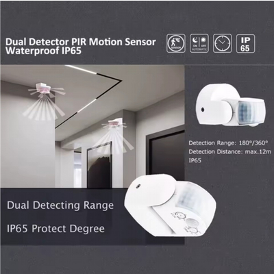 VenCore 3368-10003 - IP65 Dual IR Moving Sensor 230V 5A - Διπλός Ανιχνευτής Κίνησης PIR 180°+120° Μέγιστη Εμβέλεια 12 Μέτρα 230 Volt 1200 Watt Μέγιστο Φορτίο Λευκό Σώμα