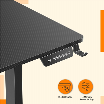 VenCore 2730-10004 - Gaming Desk Adjustable 140x60x72-112cm Black - Μοντέρνο Γραφείο Ρυθμιζόμενου Ύψους με Λειτουργία Μνήμης Gaming VenCore Μοριοσανίδας Carbon Fiber με Μεταλλικά Πόδια Μαύρο Μ140 x Π60 x Υ72-112cm