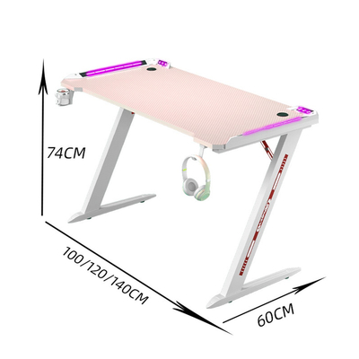 VenCore 2730-10011 - Gaming Desk 140x60x74cm Pink - Μοντέρνο Γραφείο Gaming VenCore Μοριοσανίδας Carbon Fiber με Μεταλλικά Πόδια Ροζ Μ140 x Π60 x Υ74cm