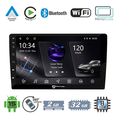 VenCore 3236-10006 - Οθόνη Multimedia Android 15 Αυτοκινήτου 10" PX5S Octa-Core 2GB/32GB IPS 1280x720 με Wi-Fi, Bluetooth, CarPlay, Android Auto, MirrorLink & Υποστήριξη Κάμερας 360° - Μ25 - Π15 - Υ5cm