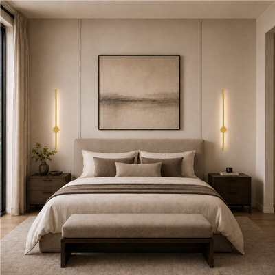 VenCore Serenor Gold 6093-20129 - Μοντέρνο Επιτοίχιο Φωτιστικό Απλίκα LED 7W Χρυσό Αλουμίνιο με Ρυθμιζόμενο CCT Λευκό - Ημέρας - Θερμό - Χειρισμός CCT μέσω Διακόπτη On-Off - Μ60 x Π6 x Υ10cm
