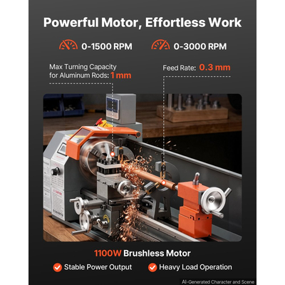 Τόρνος Μεταλλικών VEVOR 254 x 762 mm 1100W Επιτραπέζιος Τόρνος με DRO 2 αξόνων, για Τόρνευση Μετάλλου, Γραμμική Κλίμακα & Ψηφιακή Ένδειξη, Αναστρέψιμη Κατεύθυνση, Μεταβλητή Ταχύτητα 3000 RPM Max, με Μεταλλικά Γρανάζια