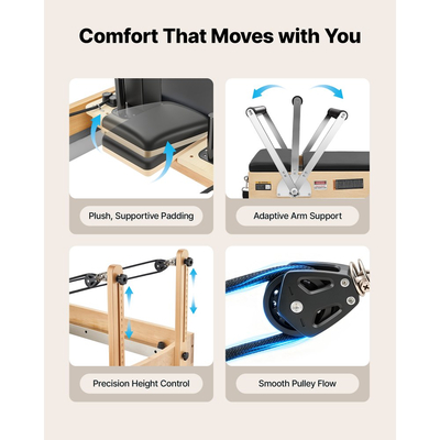 Μηχανή Pilates VEVOR Pilates Reformer 2,4 m Χωρητικότητα 181 kg Ξύλο σφενδάμου, για οικιακή χρήση και προπόνηση σε γυμναστήριο, με σανίδα άλματος, ελατήρια με μουσικό σύρμα και κουτί καθίσματος, κατάλληλο για προχωρημένους και αρχάριους χρήστες