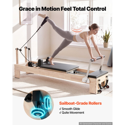 Μηχανή Pilates VEVOR Pilates Reformer 2,4 m Χωρητικότητα 181 kg Rubberwood, για οικιακή χρήση και προπόνηση σε γυμναστήριο, με σανίδα άλματος, ελατήρια, πλαίσιο καθίσματος και ρυθμιζόμενο στήριγμα κεφαλής, για προχωρημένους αρχάριους χρήστες