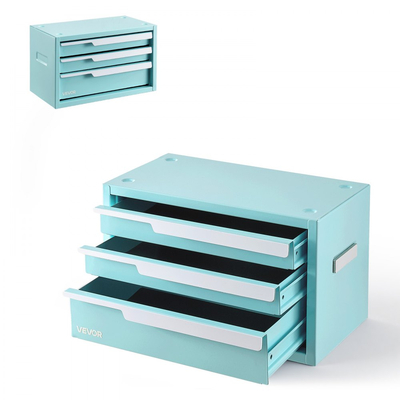 VEVOR Ατσάλινη εργαλειοθήκη με 3 συρτάρια, φορητή μεταλλική εργαλειοθήκη βαρέως τύπου, πράσινο, για γκαράζ, εργαστήριο, επισκευή, πάγκο εργασίας, μαγνητικό σχεδιασμό, οργάνωση αποθήκευσης ντουλαπιού εργαλείων, με προστατευτικές επενδύσεις