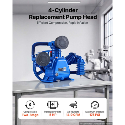 Κεφαλή αντλίας αεροσυμπιεστή VEVOR, 3,73 kW 422 L/min, Κεφαλή αντλίας αεροσυμπιεστή 3 κυλίνδρων λιπασμένη με λάδι, Κεφαλή αντικατάστασης διπλού σταδίου από χυτοσίδηρο με μέγιστη πίεση 12 Bar για επισκευή ξυλουργικών εργασιών αυτοκινήτων