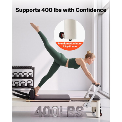Μηχανή Pilates VEVOR Pilates Reformer 2,3 μέτρων, χωρητικότητας 181 κιλών, από κράμα αλουμινίου, για οικιακή χρήση και προπόνηση σε γυμναστήριο, με σανίδα άλματος, ελατήρια, πλαίσιο καθίσματος και ρυθμιζόμενο στήριγμα κεφαλής, για προχωρημένους αρχάριους χρήστες