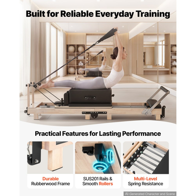 VEVOR Pilates Reformer 2,3 m Πτυσσόμενο μηχάνημα Pilates 181 kg από καουτσούκ, για οικιακή χρήση και προπόνηση στο γυμναστήριο, με σανίδα άλματος, ελατήρια, πλαίσιο καθίσματος και ρυθμιζόμενο στήριγμα κεφαλής, για προχωρημένους αρχάριους χρήστες