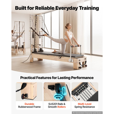 VEVOR Pilates Reformer με Πύργο 2,4 μ. Μηχανή Pilates 181 kg από καουτσούκ, για οικιακή χρήση και προπόνηση σε γυμναστήριο, με σανίδα άλματος, ελατήρια, κουτί καθίσματος και ρυθμιζόμενο στήριγμα κεφαλής, για προχωρημένους αρχάριους χρήστες