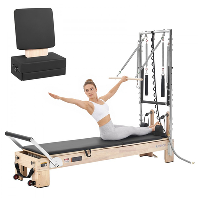 VEVOR Pilates Reformer με Πύργο 2,4 μ. Μηχανή Pilates 181 kg από καουτσούκ, για οικιακή χρήση και προπόνηση σε γυμναστήριο, με σανίδα άλματος, ελατήρια, κουτί καθίσματος και ρυθμιζόμενο στήριγμα κεφαλής, για προχωρημένους αρχάριους χρήστες