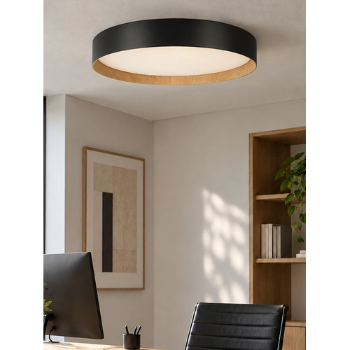 kelvo® RONDO KLV-101-0587-V2 Φωτιστικό Οροφής LED 36W 3600lm 120° AC 220-240V IP20 Ρυθμιζόμενο Λευκό CCT με Διακόπτη στο Driver 2700K/4500K/6000K Triac Dimmable - Lumileds SMD Chip & ENEC/TÜV Driver - Μαύρο Ματ & Εφέ Ξύλου - Μ50 x Π50 x Υ7cm - 5 Χρόνια Εγγύηση