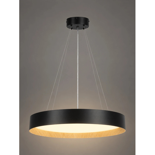 kelvo® RONDO KLV-101-0587 Κρεμαστό Φωτιστικό Οροφής LED 36W 3600lm 120° AC 220-240V IP20 Ρυθμιζόμενο Λευκό CCT με Διακόπτη στο Driver 2700K/4500K/6000K Triac Dimmable - Lumileds SMD Chip & ENEC/TÜV Driver - Μαύρο Ματ & Εφέ Ξύλου - Μ50 x Π50 x Υ7cm - 5 Χρόνια Εγγύηση