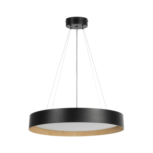 kelvo® RONDO KLV-101-0587 Κρεμαστό Φωτιστικό Οροφής LED 36W 3600lm 120° AC 220-240V IP20 Ρυθμιζόμενο Λευκό CCT με Διακόπτη στο Driver 2700K/4500K/6000K Triac Dimmable - Lumileds SMD Chip & ENEC/TÜV Driver - Μαύρο Ματ & Εφέ Ξύλου - Μ50 x Π50 x Υ7cm - 5 Χρόνια Εγγύηση