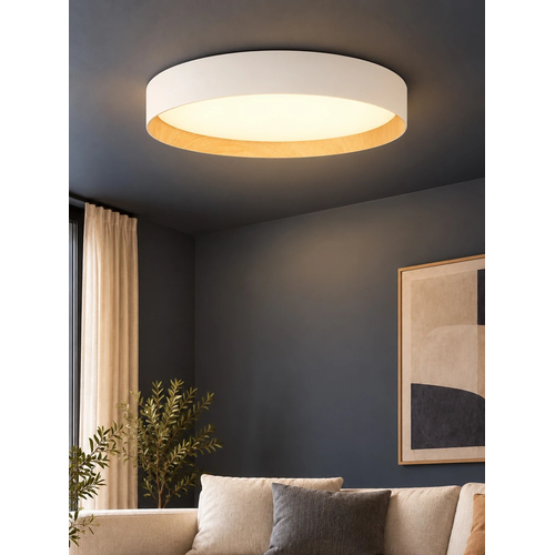 kelvo® RONDO KLV-101-0589-V2 Φωτιστικό Οροφής LED 36W 3600lm 120° AC 220-240V IP20 Ρυθμιζόμενο Λευκό CCT με Διακόπτη στο Driver 2700K/4500K/6000K Triac Dimmable - Lumileds SMD Chip & ENEC/TÜV Driver - Λευκό Ματ & Εφέ Ξύλου - Μ50 x Π50 x Υ7cm - 5 Χρόνια Εγγύηση