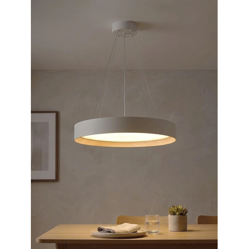 kelvo® RONDO KLV-101-0589 Κρεμαστό Φωτιστικό Οροφής LED 36W 3600lm 120° AC 220-240V IP20 Ρυθμιζόμενο Λευκό CCT με Διακόπτη στο Driver 2700K/4500K/6000K Triac Dimmable - Lumileds SMD Chip & ENEC/TÜV Driver - Λευκό Ματ & Εφέ Ξύλου - Μ50 x Π50 x Υ7cm - 5 Χρόνια Εγγύηση