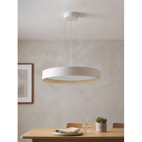 kelvo® RONDO KLV-101-0589 Κρεμαστό Φωτιστικό Οροφής LED 36W 3600lm 120° AC 220-240V IP20 Ρυθμιζόμενο Λευκό CCT με Διακόπτη στο Driver 2700K/4500K/6000K Triac Dimmable - Lumileds SMD Chip & ENEC/TÜV Driver - Λευκό Ματ & Εφέ Ξύλου - Μ50 x Π50 x Υ7cm - 5 Χρόνια Εγγύηση