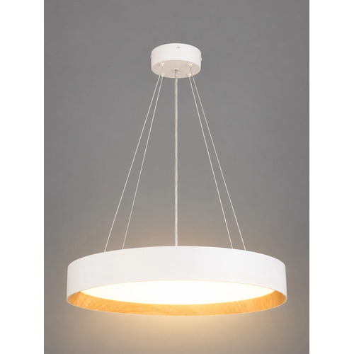 kelvo® RONDO KLV-101-0589 Κρεμαστό Φωτιστικό Οροφής LED 36W 3600lm 120° AC 220-240V IP20 Ρυθμιζόμενο Λευκό CCT με Διακόπτη στο Driver 2700K/4500K/6000K Triac Dimmable - Lumileds SMD Chip & ENEC/TÜV Driver - Λευκό Ματ & Εφέ Ξύλου - Μ50 x Π50 x Υ7cm - 5 Χρόνια Εγγύηση