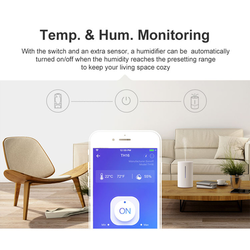 GloboStar® 80008 SONOFF TH10-R2 - Wi-Fi Smart Switch Temperature & Humidity Monitoring 10A