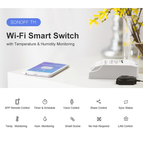 GloboStar® 80008 SONOFF TH10-R2 - Wi-Fi Smart Switch Temperature & Humidity Monitoring 10A