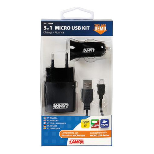 Καλώδιο Φορτισης MICRO USB 100cm με αντάπτορα USB αναπτήρα 12V/24V και αντάπτορα 220V