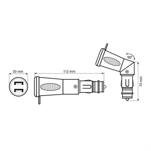 Αντάπτορας Αναπτήρα με διπλό USB PLUG-IN EVO 90 μοίρες 12/24V 2,5A