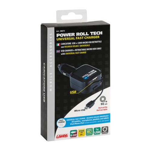 ΑΝΤΑΠΤΟΡΑΣ ΑΝΑΠΤΗΡΑ 12/24V ΜΕ 1 USB ΚΑΙ ΚΑΛΩΔΙΟ ΦΟΡΤΙΣΗΣ MICRO USB 90cm 3100mA FAST CHARGER