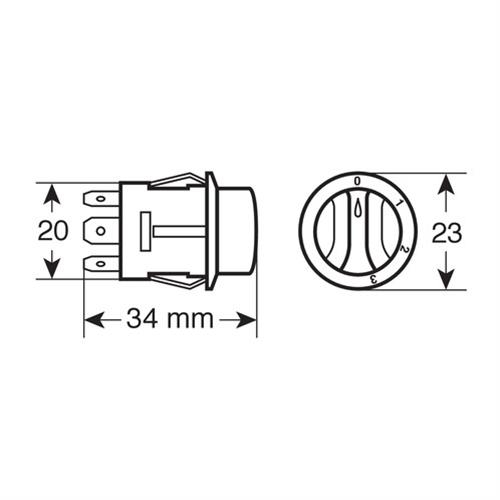 ΔΙΑΚΟΠΤΗΣ 4 ΘΕΣΕΩΝ 12/24V 10A ΣΤΡΟΓΓΥΛΟΣ 23mm