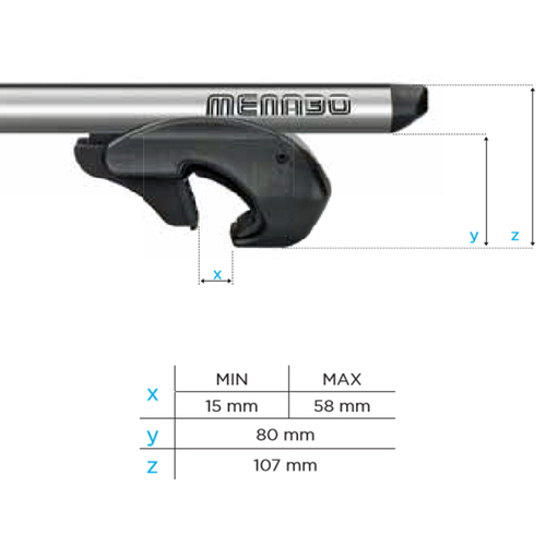 ΜΠΑΡΕΣ ΟΡΟΦΗΣ ΑΛΟΥΜΙΝΙΟΥ DOZER XXL 150 cm MENABO (STANDARD RAILING/RAISED RAILS) - 2 ΤΕΜ.