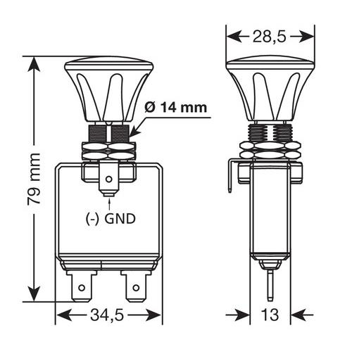 ΔΙΑΚΟΠΤΗΣ PUSH-PULL 14,2mm 12/24V 50A ΜΕ ΚΟΚΚΙΝΟ LED