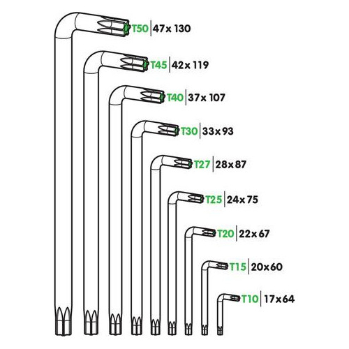 TORX ΚΛΕΙΔΙΑ 9 ΤΕΜΑΧΙΩΝ (T10/15/20/25/27/30/40/45/50)  ΧΡΩΜΙΟ-ΒΑΝΑΔΙΟ (CRV)