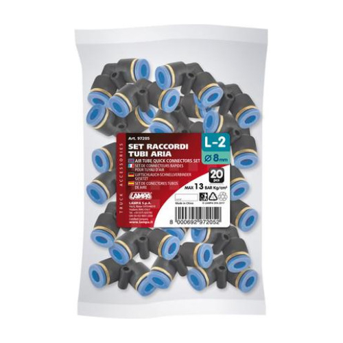 ΣΥΝΔΕΣΜΟΣ ΑΕΡΑ L-1 8mm max 13BAR ΜΕ ΓΩΝΙΑ 90 ΜΟΙΡΩΝ 20ΤΕΜ.