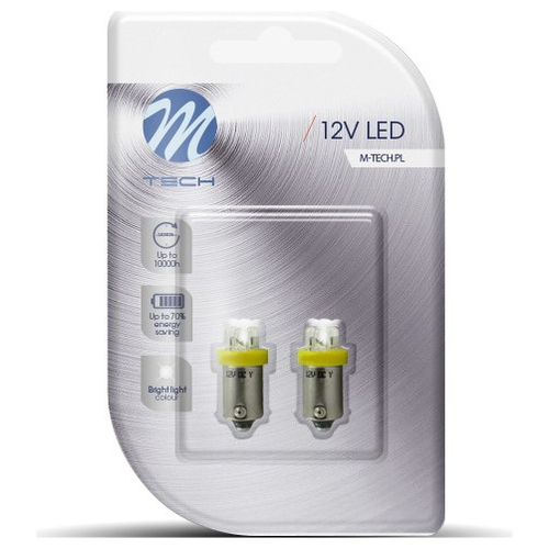 T4W 12V 0,96W BA9s (ΜΙΝΙΟΝ) LED 4xLED 3mm ΚΙΤΡΙΝΟ BLISTER 2ΤΕΜ. M-TECH