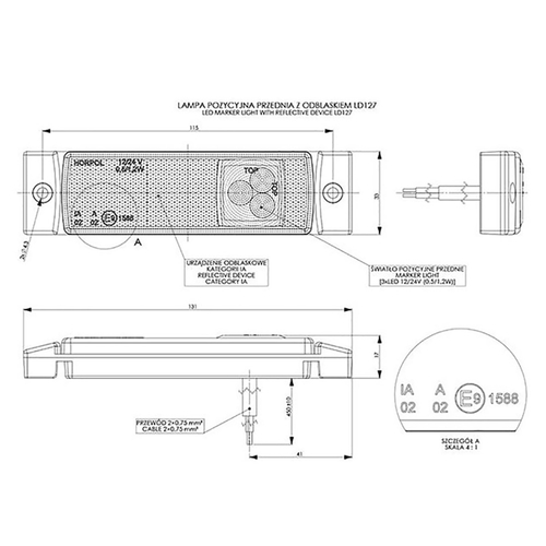 ΦΩΣ ΟΓΚΟΥ ΑΝΑΚΛΑΣΤΙΚΟ LD127 12/24V 3LED HORPOL ΛΕΥΚΟ 13 x 3  cm -1ΤΕΜ.