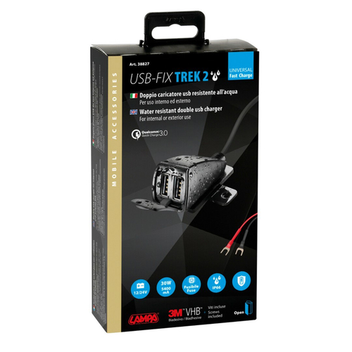 ΦΟΡΤΙΣΤΗΣ USB ΔΙΠΛΟΣ TREK 2 12/24V 5400mA ΜΕ ΒΑΣΗ ΣΤΗΡΙΞΗΣ ΒΙΔΩΤΗ ΚΑΙ ΚΑΛΩΔΙΟ 150cm ΑΔΙΑΒΡΟΧΟΣ