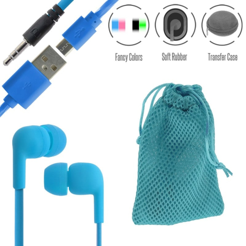 Stereo Hi-Fi Earphones Blue+ Θήκη Πουγκί+ Usb to Micro