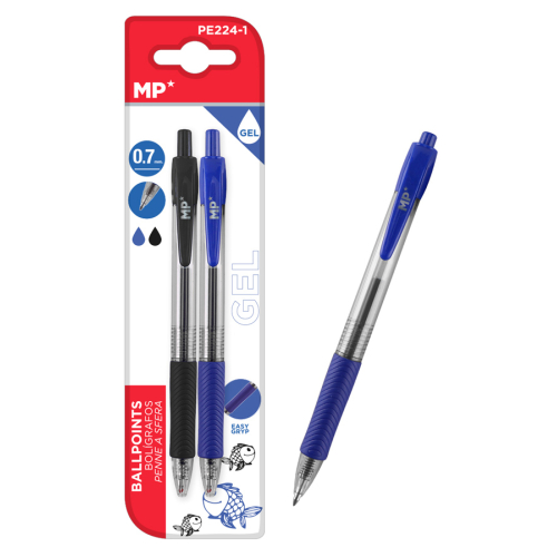 MP στυλό διαρκείας gel PE224-1, 0.7mm, μπλε & μαύρο, 2τμχ